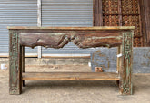 Antique Indian Hand Carved Solid Wood Console Hall Table